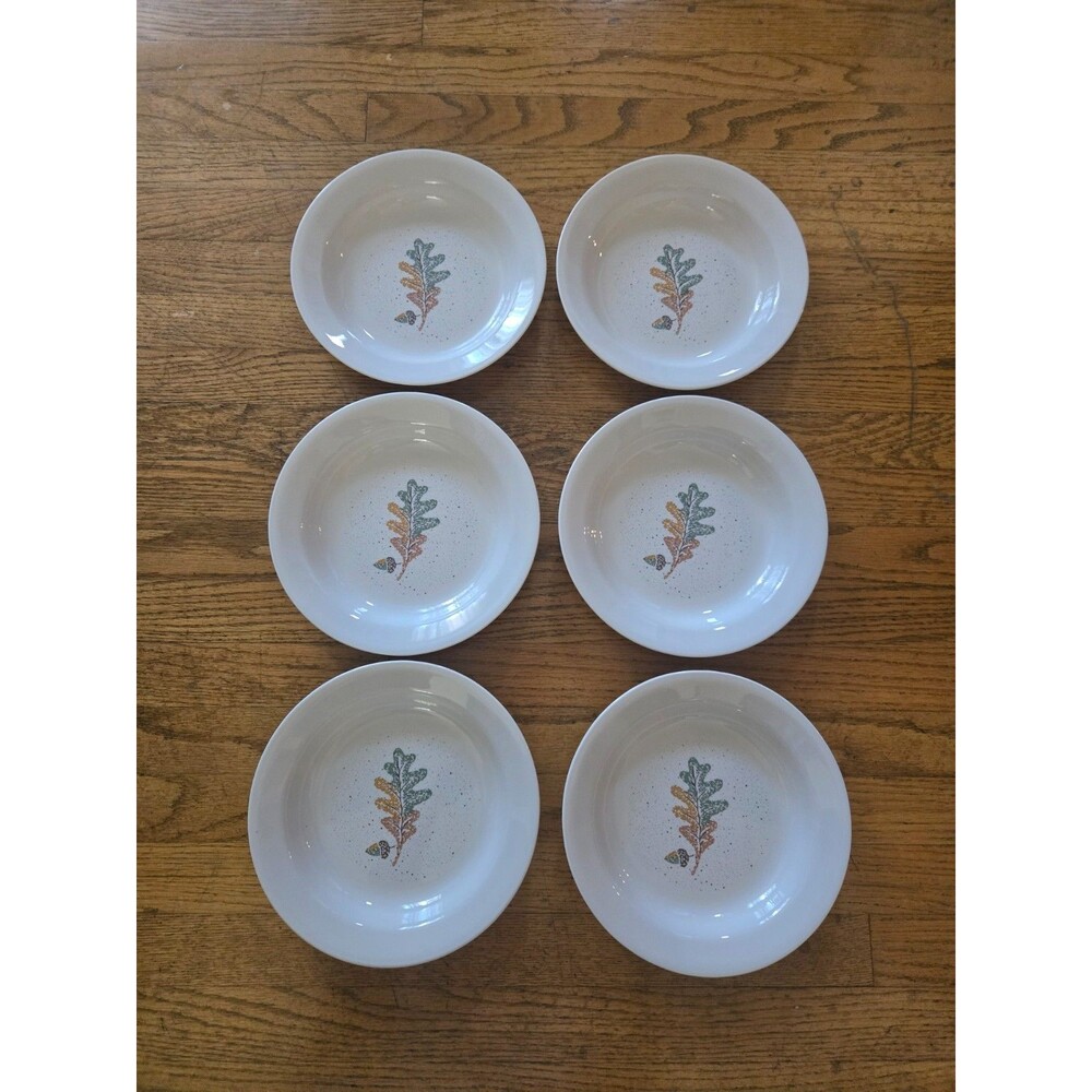Vintage Corelle Leaf & Acorn Set of 6 8.5" Rimmed Bowls Fall